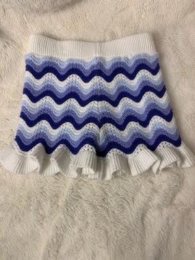 Rare Editions White and Light Blue Knit Skirt